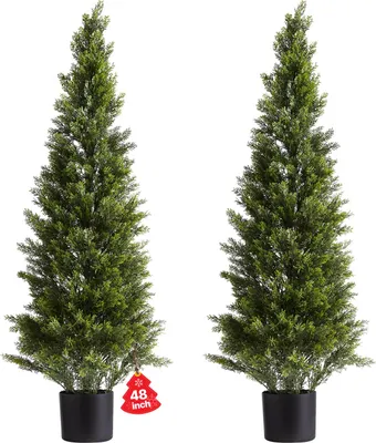 Immagine prodotto di VEVOR Cedro topiario artificiale, set di 2, 1219 mm, pianta artificiale, pianta decorativa, facile da montare per decorazione, veranda, terrazza esterna, giardino, balcone, cortile, area interna, ufficio