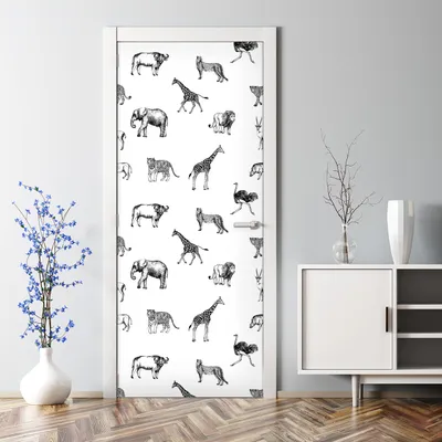 Produktbild von Dekorative Türposter Aufkleber selbstklebend Klebefolie Safari Tiere Afrika 77 x 200 cm