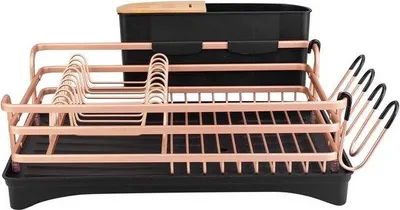 Image de Égouttoir Unyqoos® en aluminium – avec porte-gobelet amovible, panier à couverts et bac d'égouttage (bec verseur à 360°), couleur or, dimensions : 42 x 30 x 13,4 cm