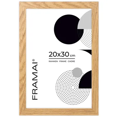 Obrázek produktu pro Rám na fotografie FRAMAI® 20 × 30 cm, dubová barva, MDF – ekologický rám s nerozbitným plexisklem, závěsem a stojánkem