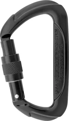 Schwarzer D Connector Aluminiumkarabiner von Aliens; geeignet für Klettern; mit Sicherheitsverschluss.