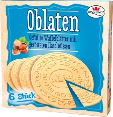Produktbild von Dr Quendt Oblaten Haselnuss Waffelblätter mit Füllung 6 Stück 150g