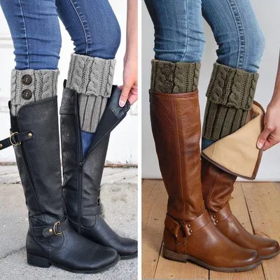 Produktbild von Warme Gehäkelte Winterstiefel-Beinschoner 4er-Satz Schwarz, Beige, Grau