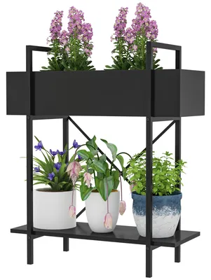 Productafbeelding van Tweelaags plantenrek met drainagegaten | Kleur: Zwart | Afmetingen: 25x60x70 cm
