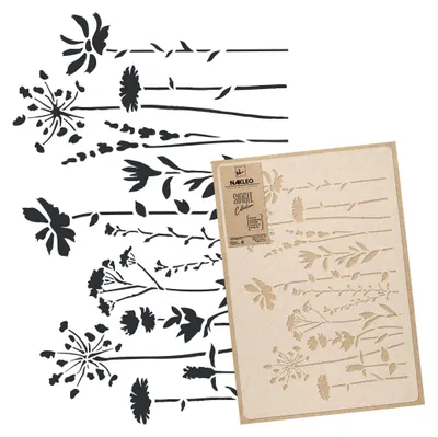 Produktbild von Blumen Große Malschablonen M 43x64 cm, Blattblumen Wiesenblume Muster, Wiederverwendbare Kunststoff Wandschablone