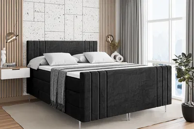 Produktbild von ALTDECOR Boxspringbett mit Silber Füßen, Matratze und Lattenrost, Topper, Fußteil, Polsterbett mit Bettkasten, Bett mit Stauraum H3- und H4- Matratze -IDRIKO-FS-Z KING-200x200 - Schwarz Casablanca