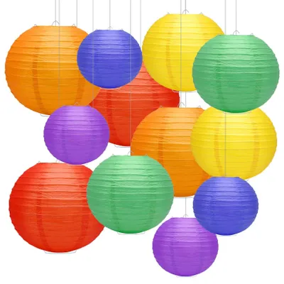 Zdjęcie produktu dla Omgoods - Zestaw 12 kolorowych papierowych lampionów do dekoracji