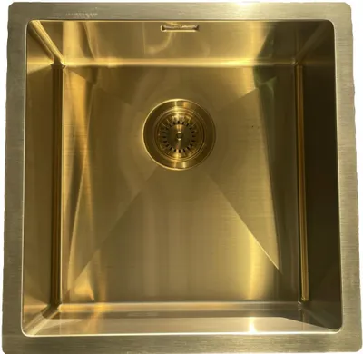 Immagine prodotto di Ausmann Mosel, lavello in acciaio inossidabile color oro PVD Gold 40x40, da incasso a filo piano e da appoggio 080914