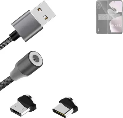 Produktbild von K-S-Trade Hochwertiges Magnet-Lade-kabel Sync-Kabel Daten-Kabel für Lava Blaze 2 mit USB-Typ-C-Anschluss und Micro-USB-Anschluss 2A bis zu 480mbps