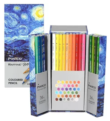 Produktbild von Buntstifte für Erwachsene, 36 Farben, Ölbasierte Farbstifte, Holzstifte, 3,3mm Minen, Van-Gogh-Edition