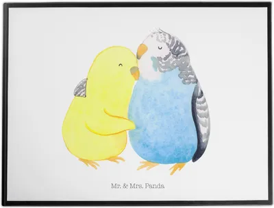 Produktbild von Mr. & Mrs. Panda schreibtischunterlage Wellensittich Liebe - Weiß - Geschenk, Freundin, Umarmen, Verknallt, tischpad, schreibtischunterlagen, Kuscheln, malunterlagen