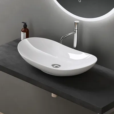 Produktbild von doporro Aufsatzwaschbecken Waschschale BxTxH 63x36x14cm Weiß Glänzend Waschbecken aus Keramik inkl. Nano-Versiegelung Brüssel858