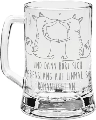 Produktbild von Mr. & Mrs. Panda Krug Füchse Liebe - Transparent - Geschenk, Ehefrau, Fuchs, Gravur Bierkrug, Glas, Glaskrug, Seidel, Freundin, Fox, Humpen