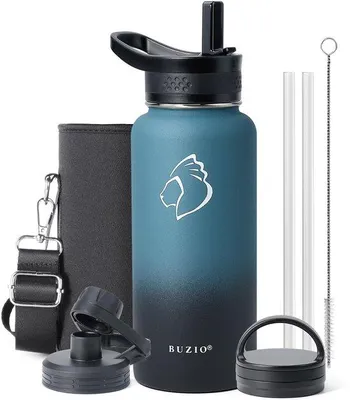 Image de Bouteille de sport isotherme 1 L en acier inoxydable noir