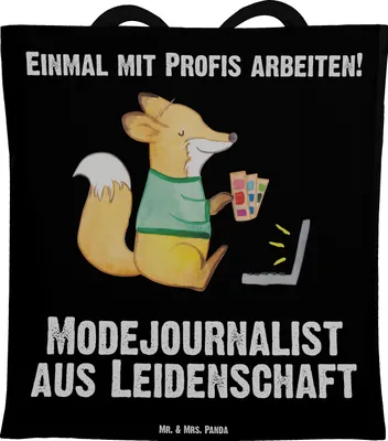Produktbild von Mr. & Mrs. Panda Tote Bag Modejournalist Leidenschaft - Schwarz - Geschenk, Studium, Baumwolltasche, Ausbildung, Lustig, Spruch, Laptoptasche, Beutel, Tasche, Jutebeutel