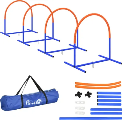Produktbild von Agility-Set für Hunde, Hundetraining, 4 Bögen, für Einsteiger, mit Tragetasche, blau+orange, 88 x 64 x 95cm
