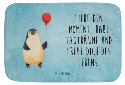Produktbild von Mr. & Mrs. Panda Badteppich Pinguin Luftballon - Eisblau - Geschenk, Badezimmer Matte, Pinguine, Lebenslust, badezimmermatte, Badvorleger, Liebe, Badezimmerteppich