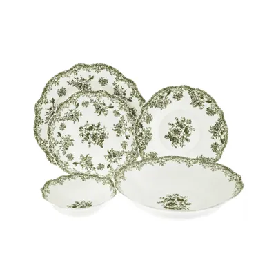 Produktbild von Botanica Olive Green Vintage Tafelservice, 25-teilig - Geschirr-Set aus hochwertigem Porzellan