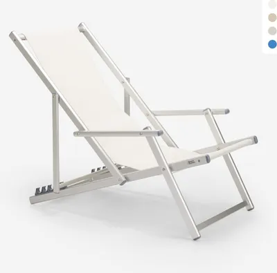 Produktbild von Sea Strandliegestuhl mit klappbaren Armlehnen aus Aluminium Riccione Gold Lux - Weiß