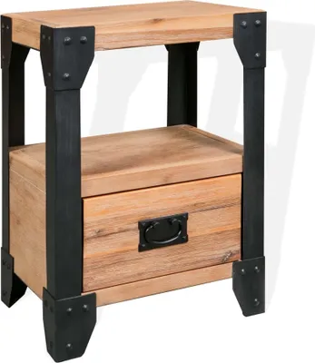 Produktbild von Nachttisch Akazienholz Massiv Stahl 40 x 30 x 54 cm