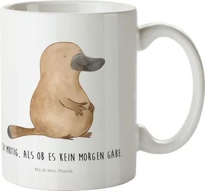 Produktbild von Mr. & Mrs. Panda Plastikbecher Schnabeltier Mut - Weiß - Geschenk, Büro, Raodtrip, Trinklernbecher, Schulkind Tasse, Pott, Training, Motivation, Kinderbecher, Meer
