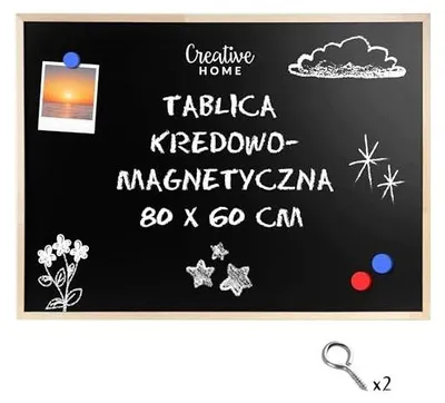 Zdjęcie produktu dla Tablica kredowo magnetyczna 80X60 cm drewniana rama do biura