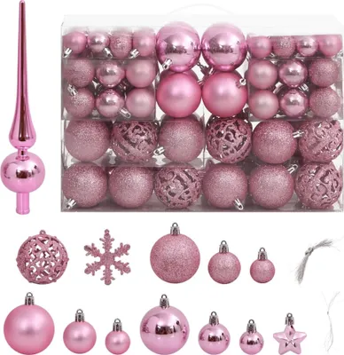 Image de Ensemble de boules de Noël 111 pièces rose polystyrène