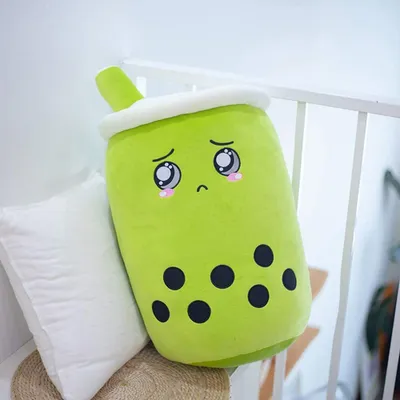 Produktbild von Bubble Tea Plüschtier Boba Kuscheltier Plüschpuppen Bubble Tea Umarmungs Kissen, Cartoon Plüsch Puppen-Grün-2-35cm