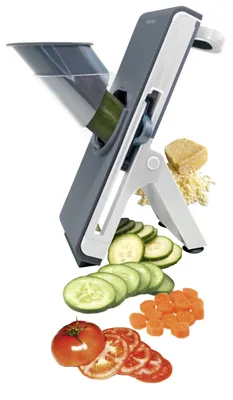 Vertikale Reibe mit 3 Klingen, Edelstahl, Grau