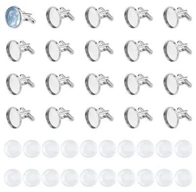 Produktbild von Manschettenknöpfe DIY - Messing Manschettenknöpfe - Gläserne Cabochons - 20 Stück - Platin Oberfläche - Einzigartige Personalisierte Manschettenknöpfe - Persönliche Manschettenknöpfe