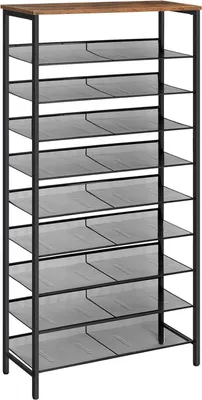 Produktbild von HOOBRO 10-stöckiges Schuhregal für 27-36 Paar Schuhe, Metallregale, platzsparend, Dunkelbraun-Schwarz