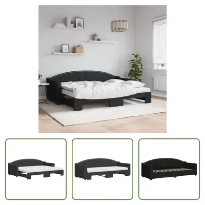 Image de The Living Store Lit de jour extensible avec matelas Noir 80x200 cm Tissu