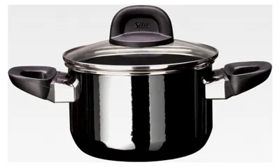 Produktbild von Modesto Line Kochtopf klein 16 cm mit Glasdeckel, Fleischtopf für Induktion 2 l, Nudeltopf, Silargan Funktionskeramik, schwarz
