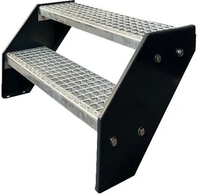 Obrázok produktu pre Mriežkované oceľové schodisko s 2 stupňami Pozinkované a antracitovo práškovo lakované pozdĺžniky - (d x š x v) 44 cm x 100 cm x 38 cm