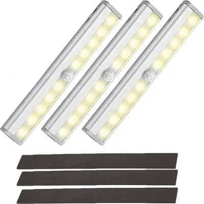 Produktbild von 3 Stück RV-Stufenlicht mit Bewegungssensor, 10 LEDs, batteriebetrieben, für Wohnmobilanhänger, Campingwagen, bewegungsaktivierter magnetischer Nachtlampenstreifen