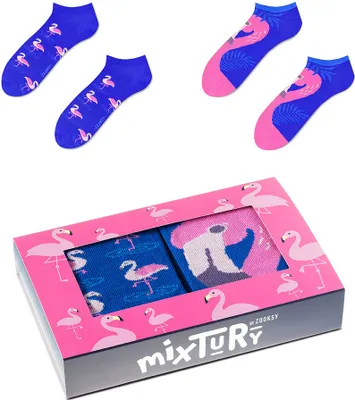 Produktbild von Bunte Kurze Socken mit Flamingos für Damen 36-40, 2 Paar Lustige Rosa Socken