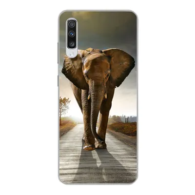 Produktbild von MuchoWow® Handyhülle Schutzhülle Hülle für Samsung Galaxy A70 Elefant - Straße - Tiere - Sonnenuntergang - Landschaft Silikon Softcase Handy Hülle - Schutzhaube