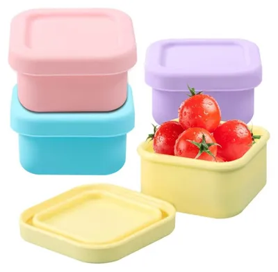 Produktbild von Snackbehälter 4 Stück - Silikon - Stapelbar - Auslaufsicher - Wiederverwendbar - 180 ml - Lebensmittelbehälter