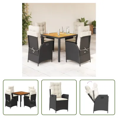 Produktbild von The Living Store 5-tlg. Garten-Essgruppe mit Kissen Schwarz Poly Rattan