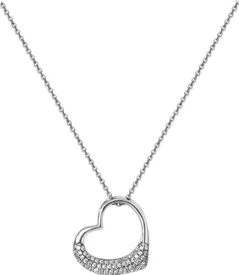 Productafbeelding van Halsketting voor dames, hartvormig, verguld met rhodium, fijn zilver 925 met zirconiumoxide - 46cm * 18mm; TRS23099