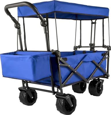 Produktbild von Gartenwage Faltbar 92,7 x 54,3 x 98,5 cm Handwagen faltbar 100 kg Blauer Bollerwagen Dach Luftreifen 600D Oxford Polyester Klappbarer