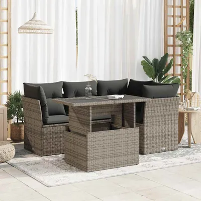 Produktbild von Eleganten-Stil 5-tlg. Garten-Lounge-Set mit Kissen Garten-Sofagarnitur, Outdoor Indoor, Grau Poly Rattan Gartenmöbel-Sets CHY74079209