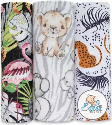 Image de Ega KIDS | Lot de 3 couches lavables - Motif Safari - 100 % coton - Douces et absorbantes