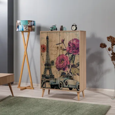 Produktbild von skye-decor Mehrzweckschrank mit Regalen, Sonoma-Eiche, 80x127x36 cm, Multibox 733, melaminbeschichtete Spanplatte, 15 cm hohe Hainbuchenbeine, Metall- und Seilgriffe, Wandmontage möglich