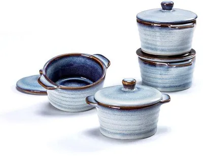 Produktbild von Famanu Mini Cocotte Ramekins Set - Ofenfest - Blau - 4 Stück