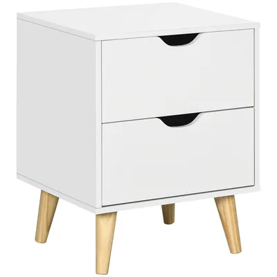 Image de HOMCOM Table de chevet table de nuit avec 2 tiroirs, style scandinave pour chambre à coucher, salon, 40 x 35 x 50,5 cm, blanc