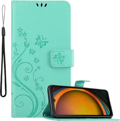 Immagine prodotto di Cadorabo cover per Samsung XCover 7 cover in FLORAL TURQUOISE cover protettiva in design floreale con chiusura magnetica, funzione stand e slot per carte Book Case Cover
