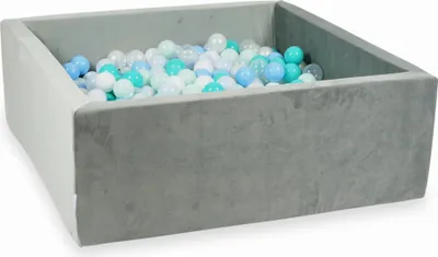 Image de Piscine à balles 600 pièces 110x110x40 gris velours : menthe claire, turquoise, bleu clair, bleu clair perle, perle, blanc, transparent