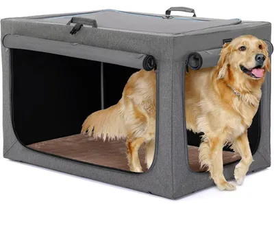 Productafbeelding van Opvouwbare hondenbench voor thuis en auto, verstelbaar, met netvensters en een pluche binnenkussen, grijs, L 100 x B 64 x H 63 cm