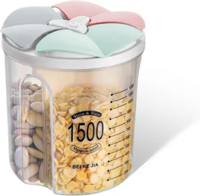 Obrázok produktu pre Unyqoos® vzduchotesná nádoba na skladovanie potravín s objemom 1,5 L (1500 ml), s 3 priehradkami, priehľadná, bez BPA, uzatvárateľná nádoba na uchovávanie potravín